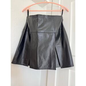 Vakko Genuine Leather Pleated Mini Skirt – Black – Size 12